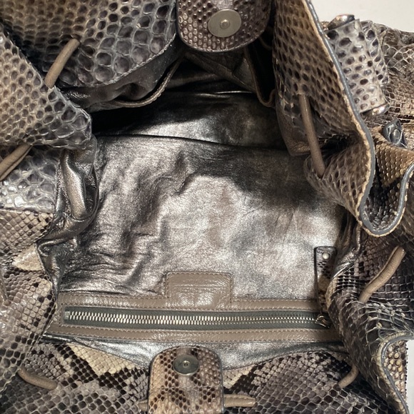 Michael Kors Python Satchel Purse Snakeskin Silver Metallic Large Grey Handbag - Picture 7 of 11